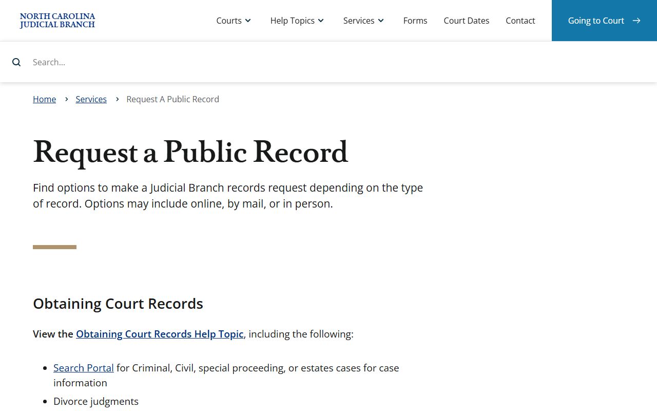 Gates County Clerk of Superior Court public record request route