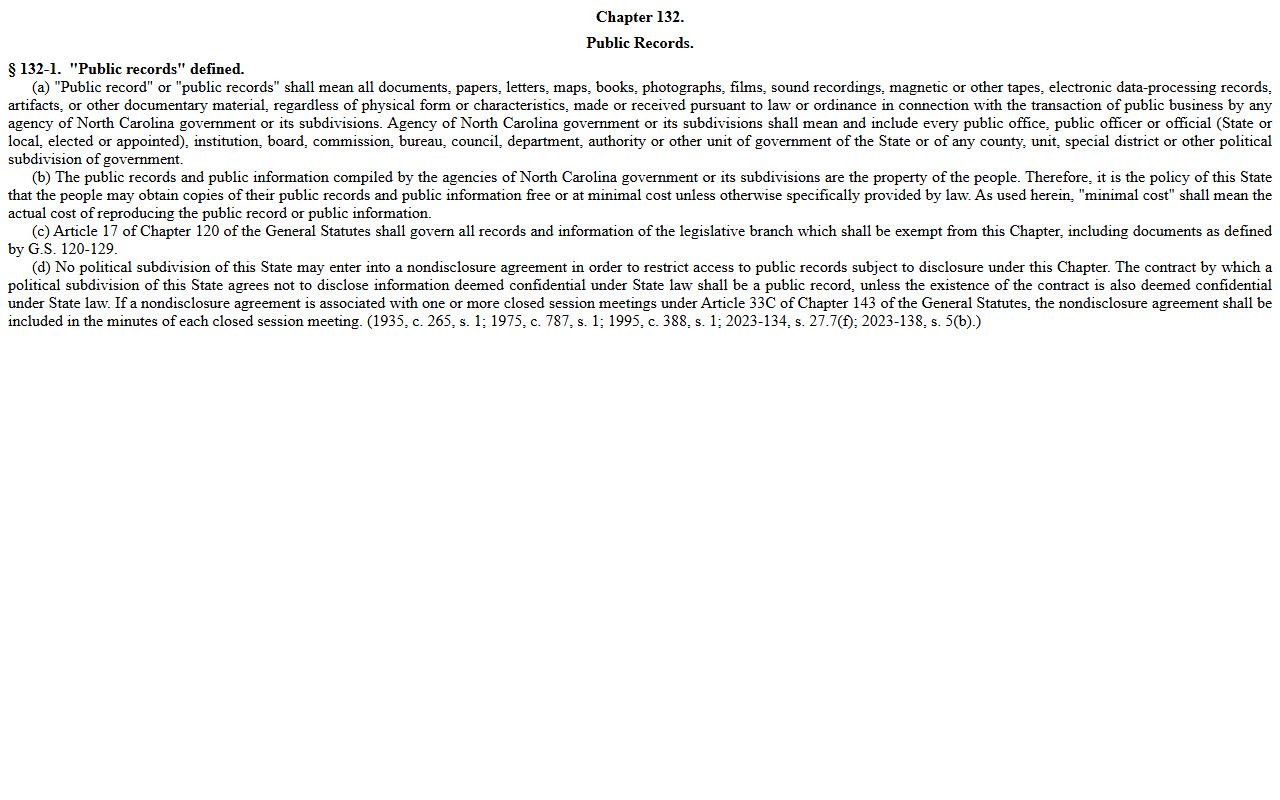 Gates County court records public records statute G.S. 132-1