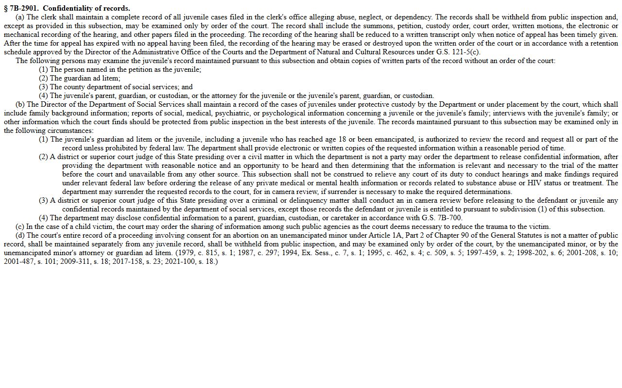 Gates County criminal court records child welfare confidentiality statute