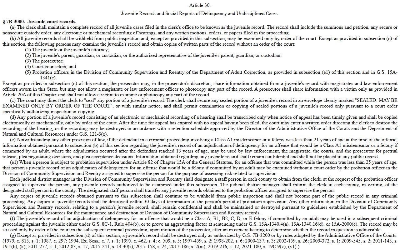 Gates County criminal court records juvenile court records statute