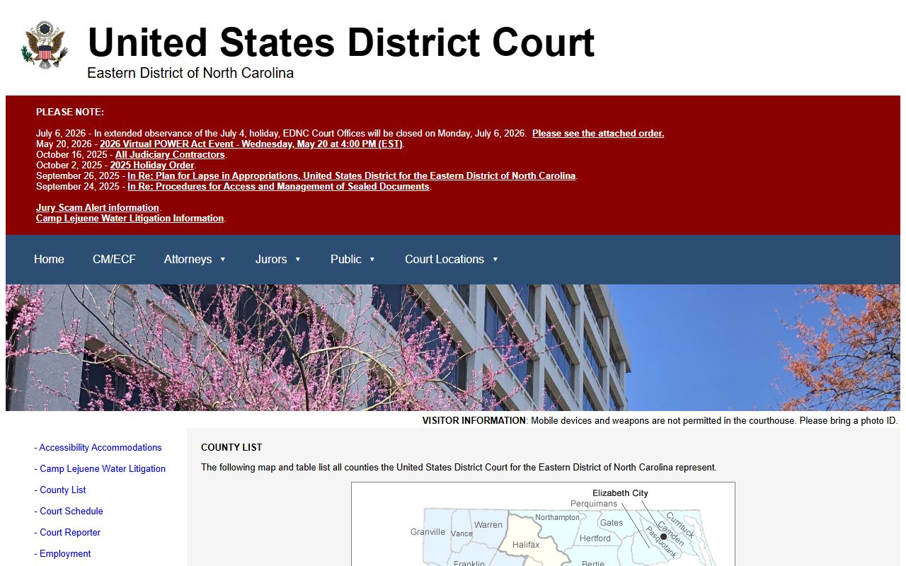 Gates County federal court Northern Division county list