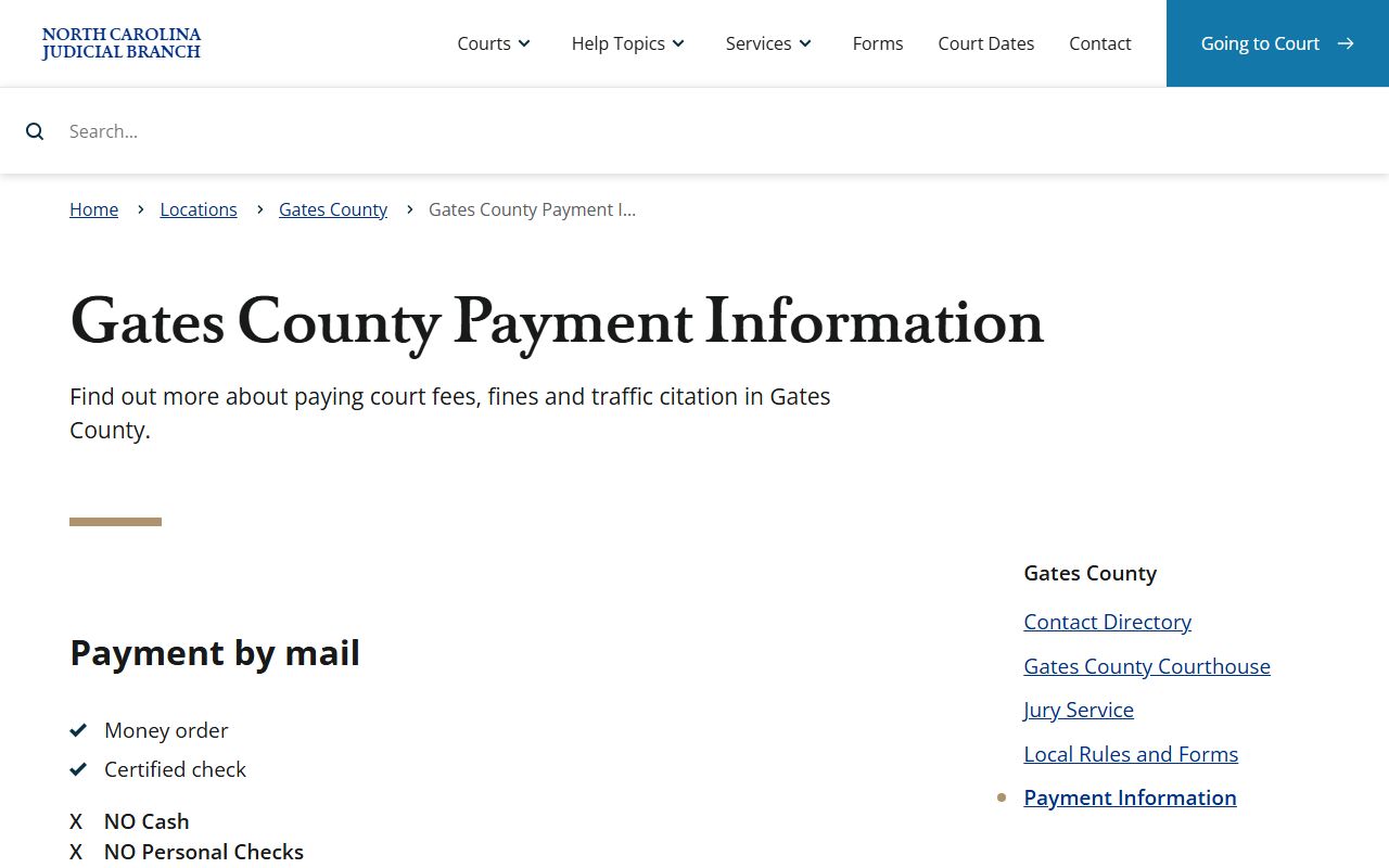 Gates County traffic court records payment information