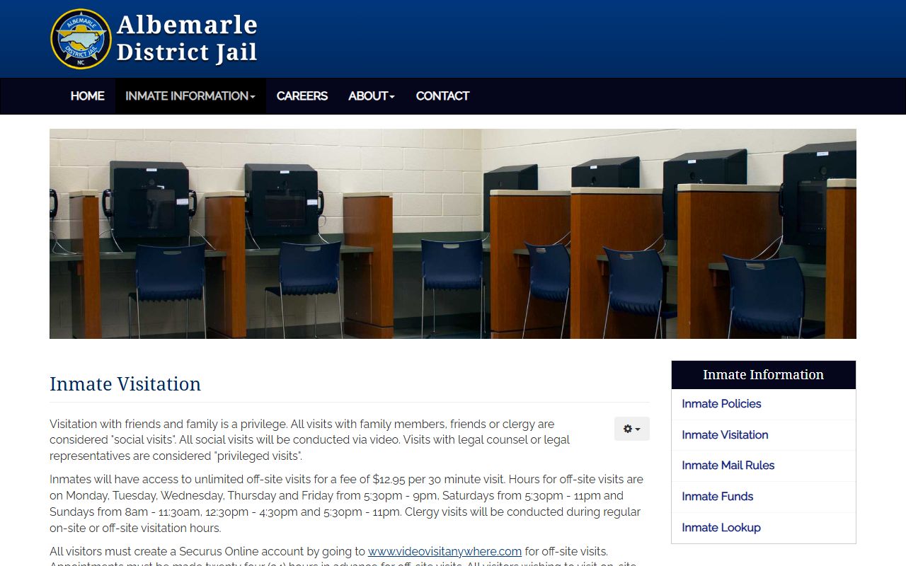 Albemarle District Jail visitation information and Securus video visit rules