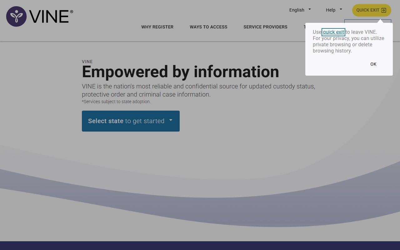 VINELink public custody lookup and notification homepage