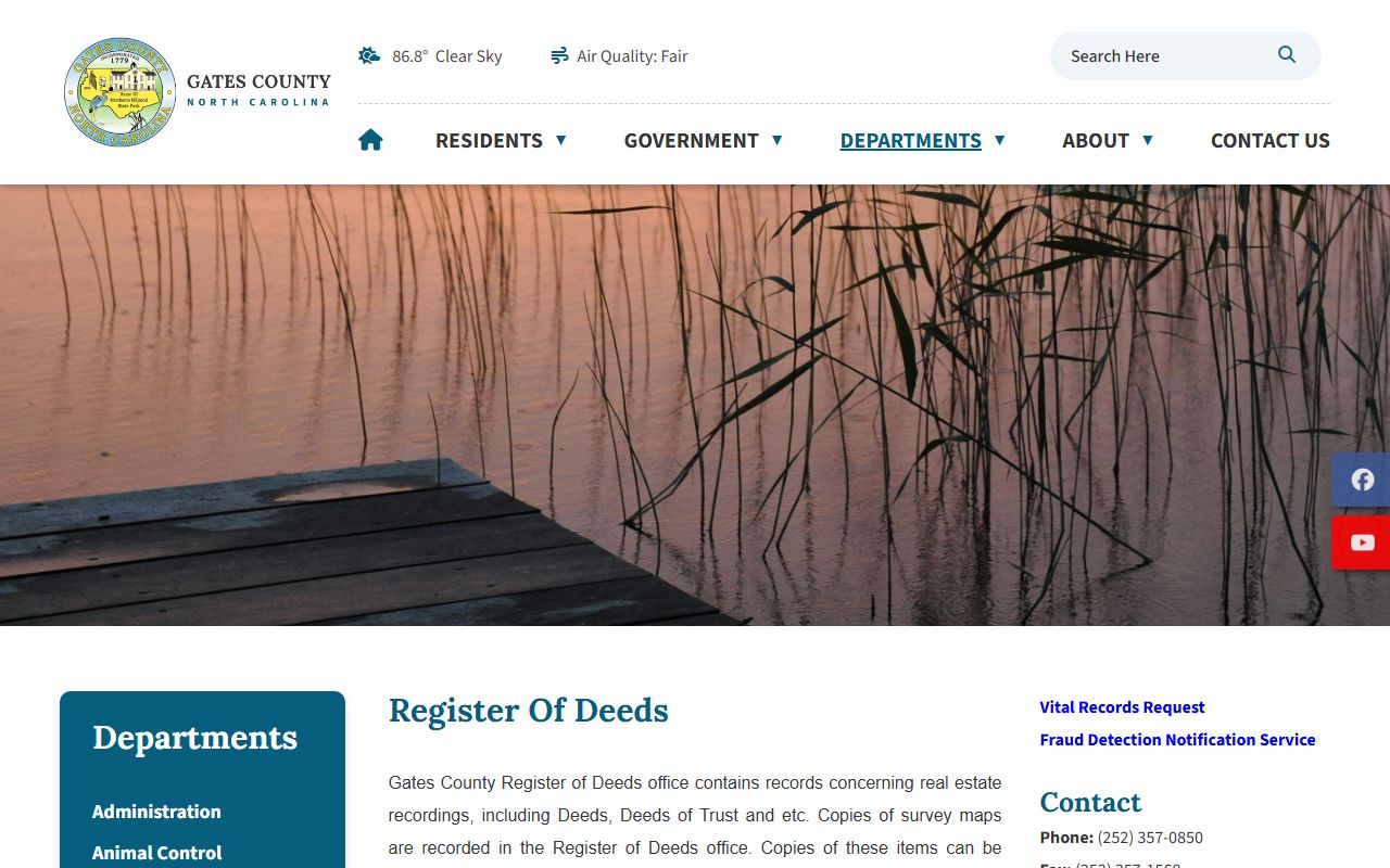 Gates County marriage records Register of Deeds office page
