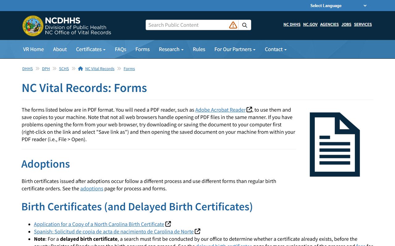 Gates County marriage and divorce records N.C. Vital Records forms