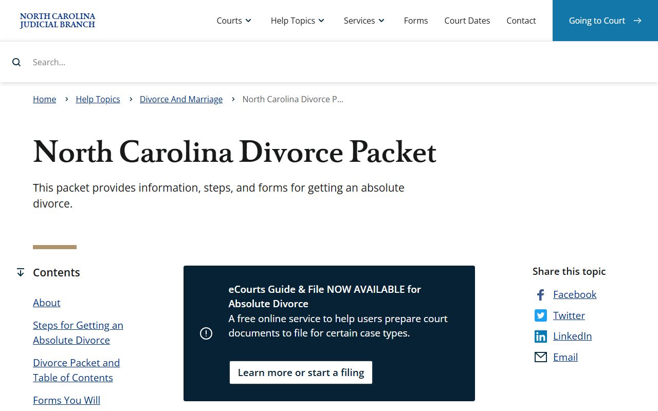 Gates County divorce records North Carolina divorce packet
