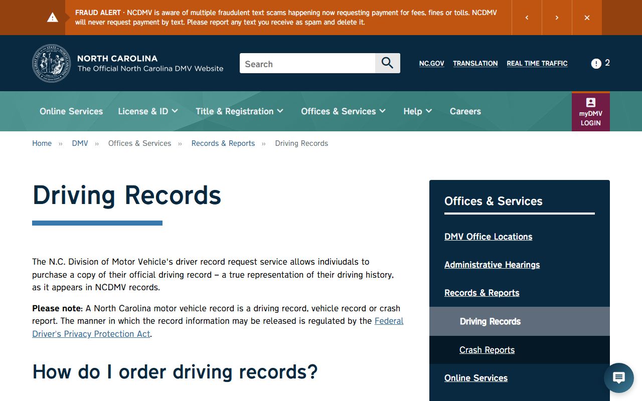 Gates County traffic court records NCDMV driving records page