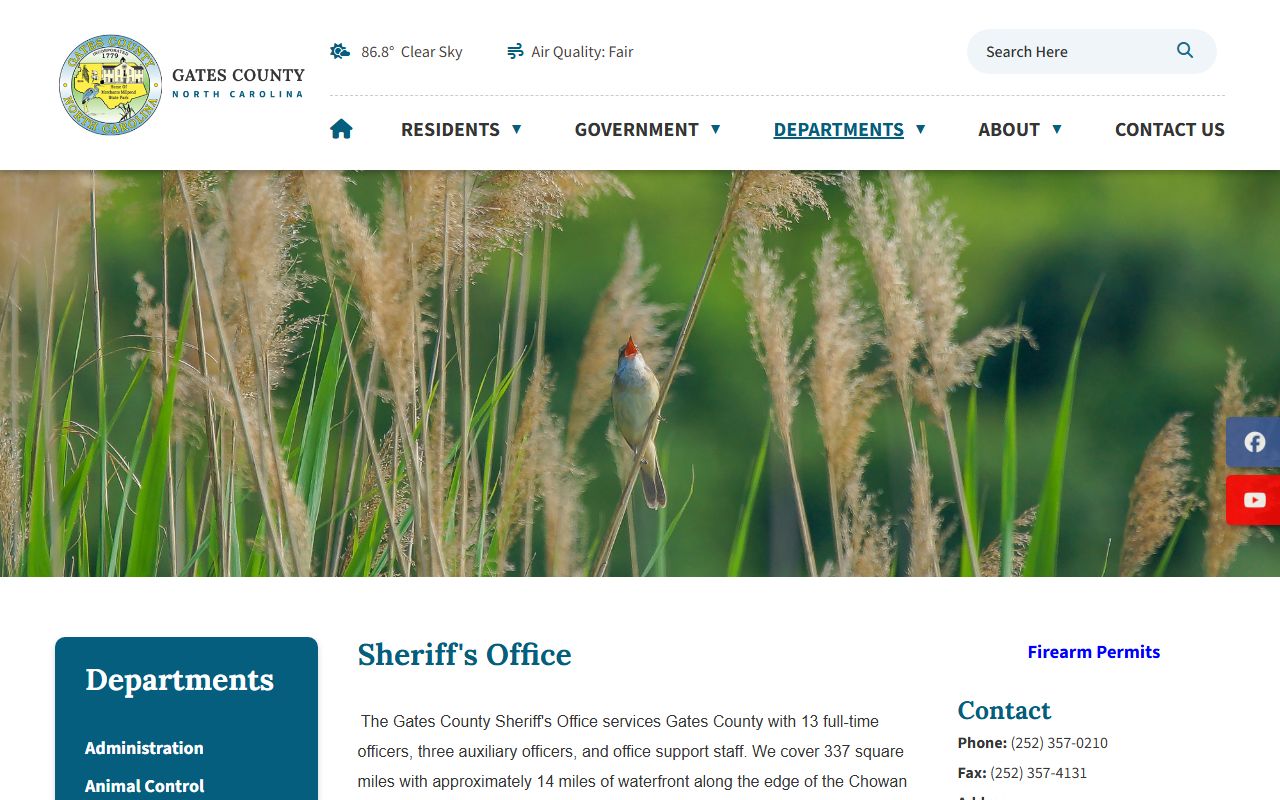 Gates County Sheriff's Office official page with sheriff contact information